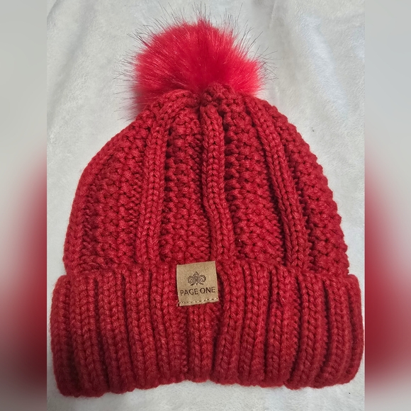 Accessories - PAGE ONE Womens Red Ribbed Winter Beannies. OS
